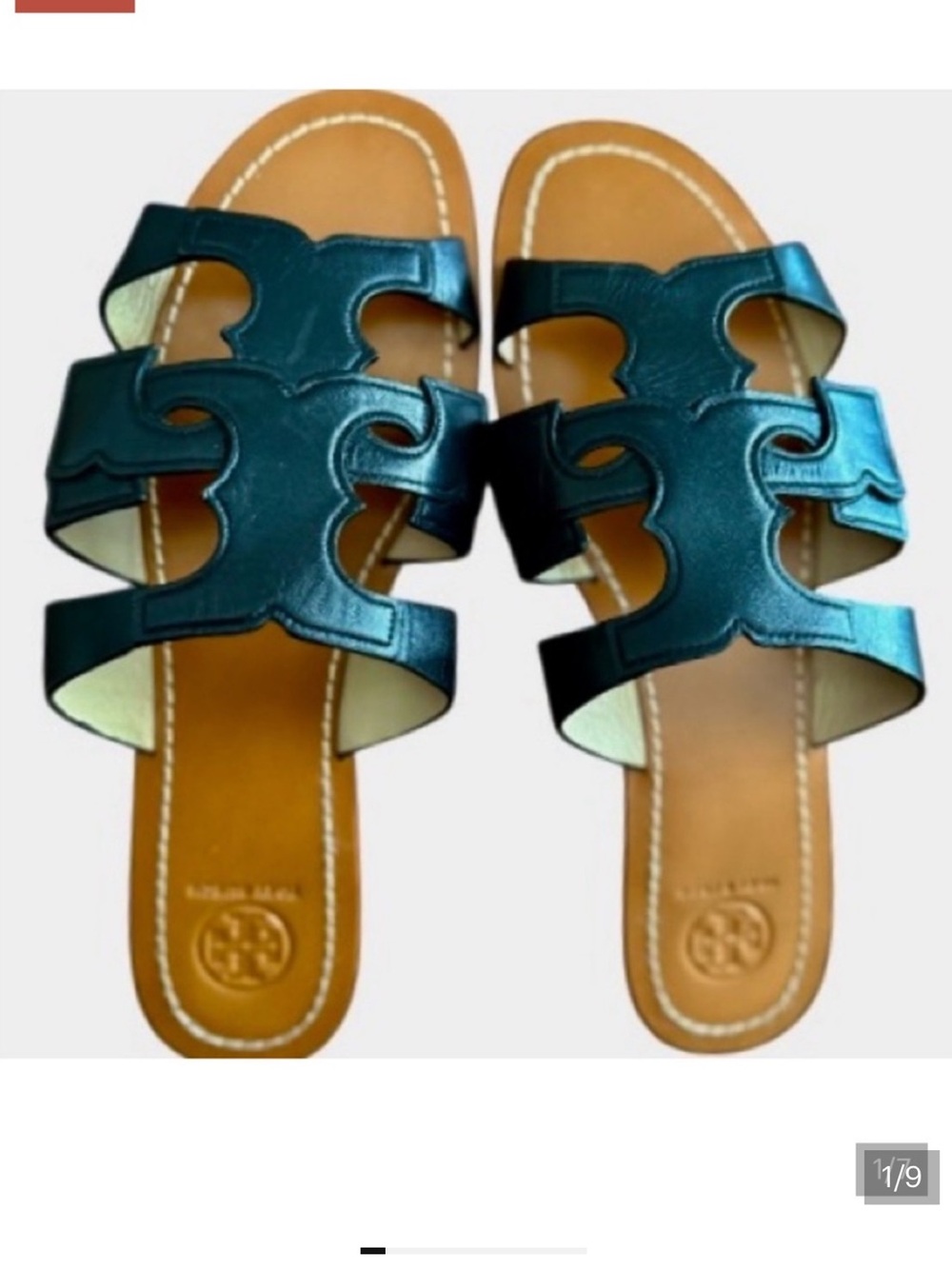Tory Burch Teal Blue Leather Miller Slide Sandals